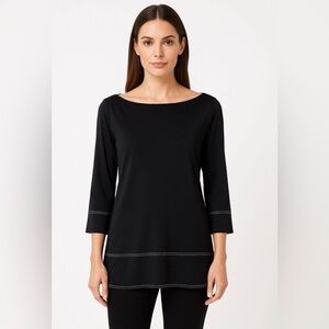 Last Tango Womens Blouse Small Black Boat Neck 3/4 Sleeve